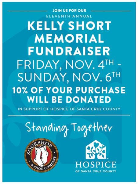Flyer for Sockshop Fundraiser for Hospice of Santa Cruz County onNov 4 - Nov 6
